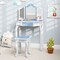 Costway Kids Vanity Table & Stool Set with Cute Polka Dot Print Tri-folding Mirror Drawer Pink&White/Light Pink&White/Pink&Black/Blue/Pink